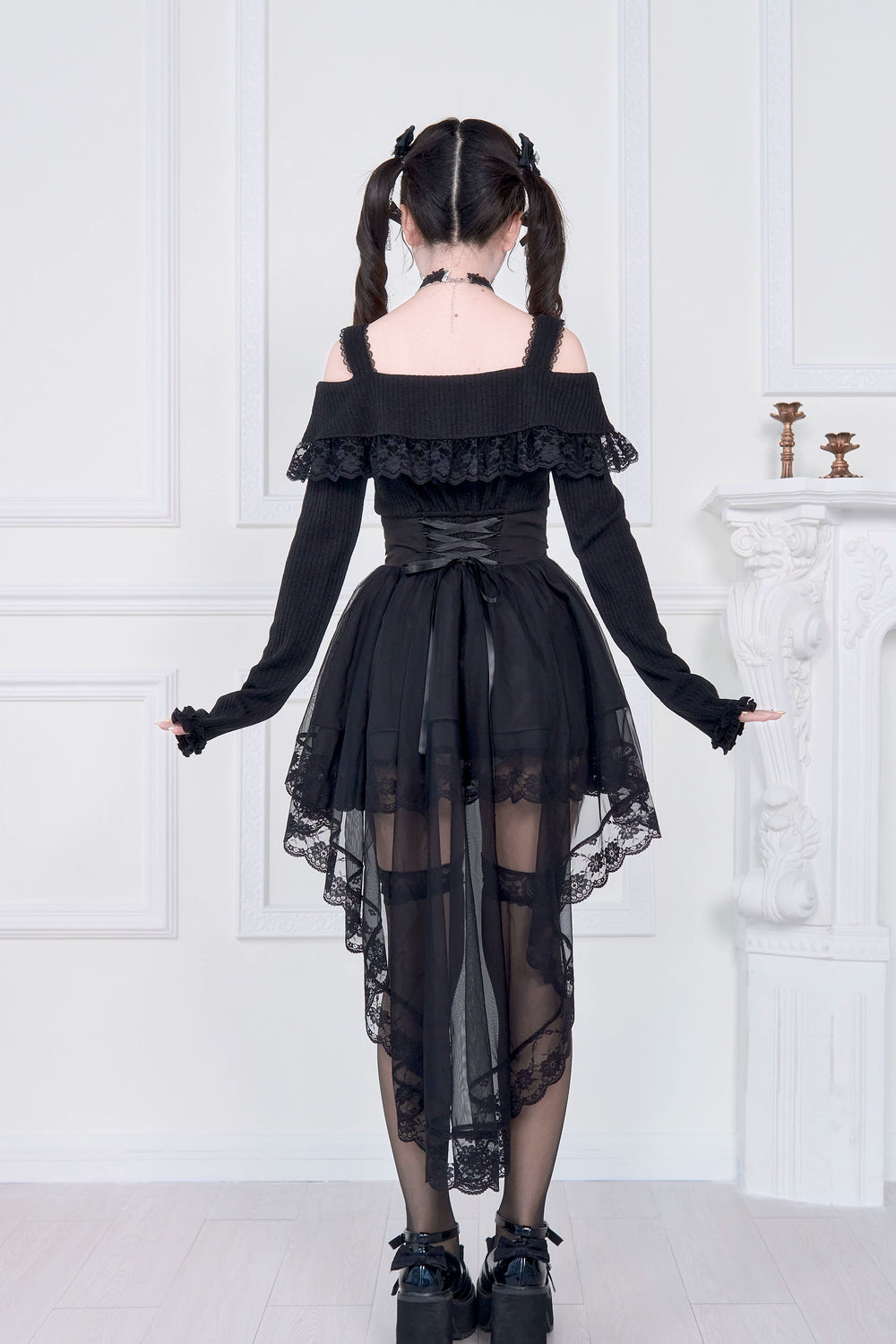 Faux Two-piece Jirai Kei Open Shoulder Dress 43866:787852
