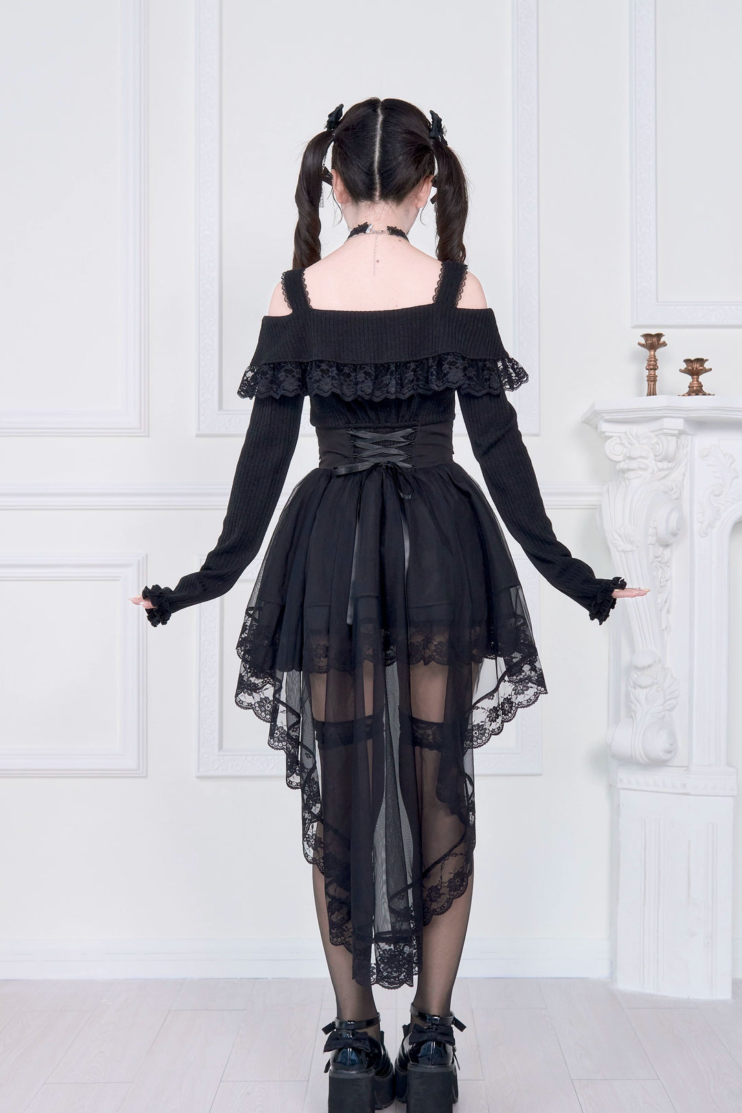 Faux Two-piece Jirai Kei Open Shoulder Dress 43866:787852