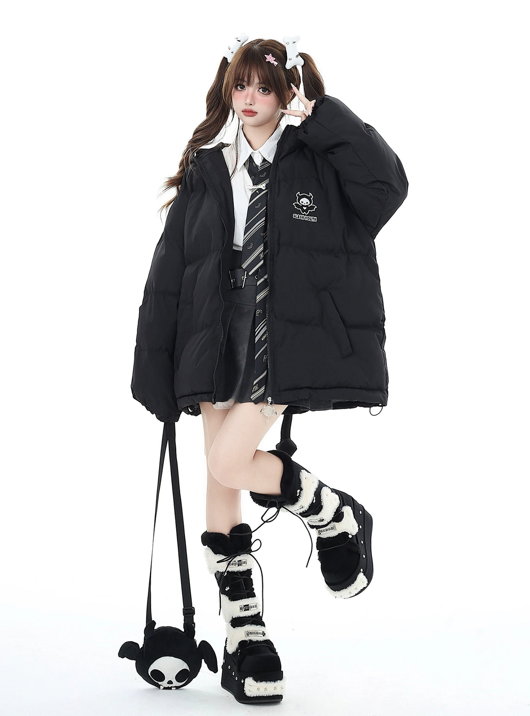 Yami Kawaii Coat Plu Size Cotton Coat Winter Black Jacket 39554:637058