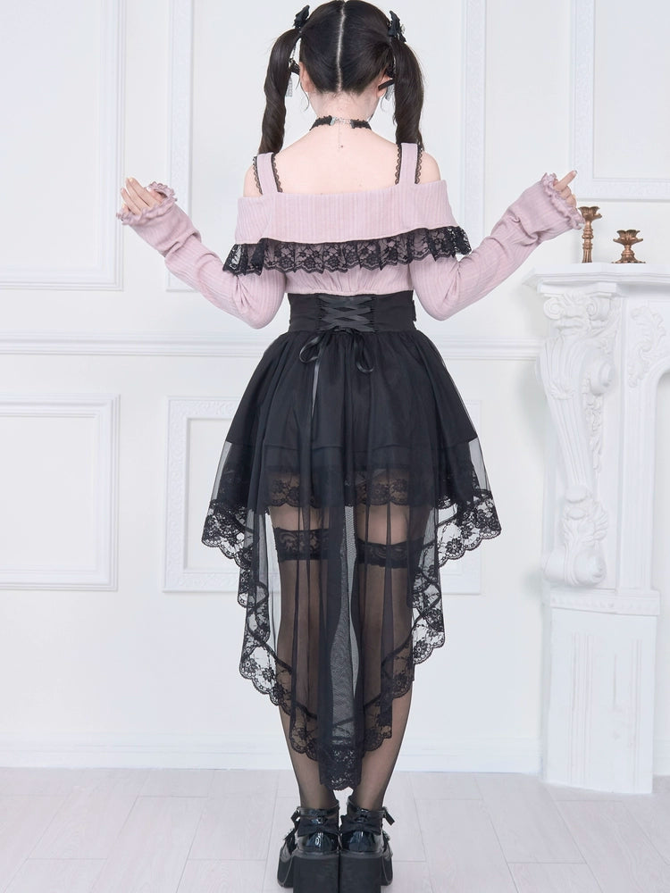 Faux Two-piece Jirai Kei Open Shoulder Dress 43866:787846