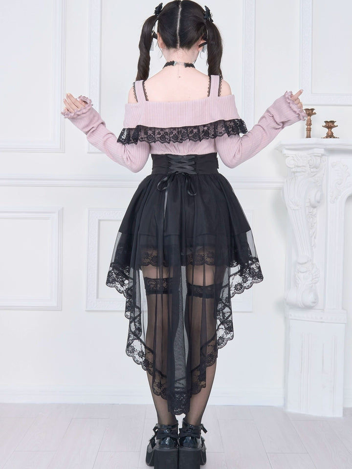 Faux Two-piece Jirai Kei Open Shoulder Dress 43866:787846