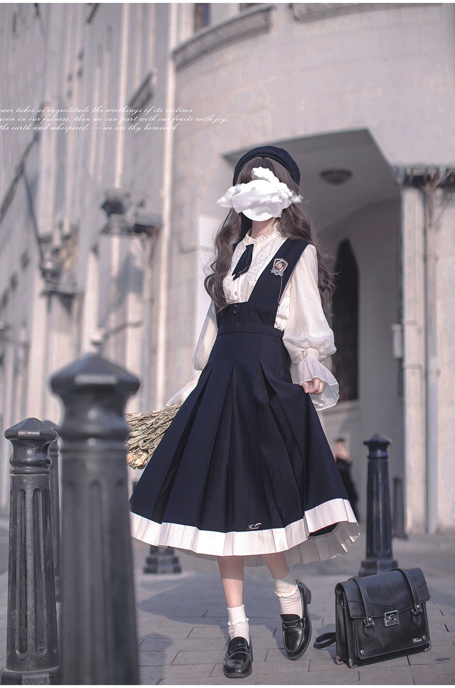 Navy Preppy Style Jumper Dress + Chiffon Blouse 41452:779238