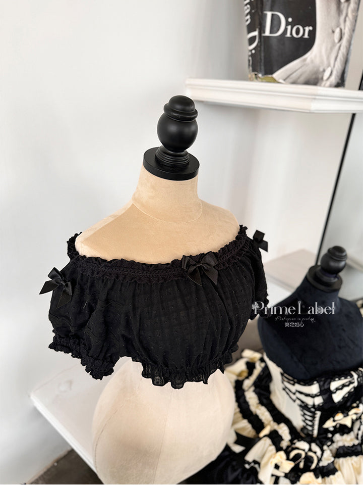 Off-Shoulder Short Top with Adjustable Neckline and Lace Ruffles 42425:739829