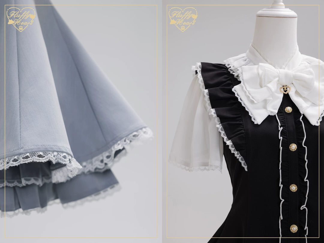 Jirai Kei Button Closure Dress Set Up, Chiffon Sleeves 45390:846523