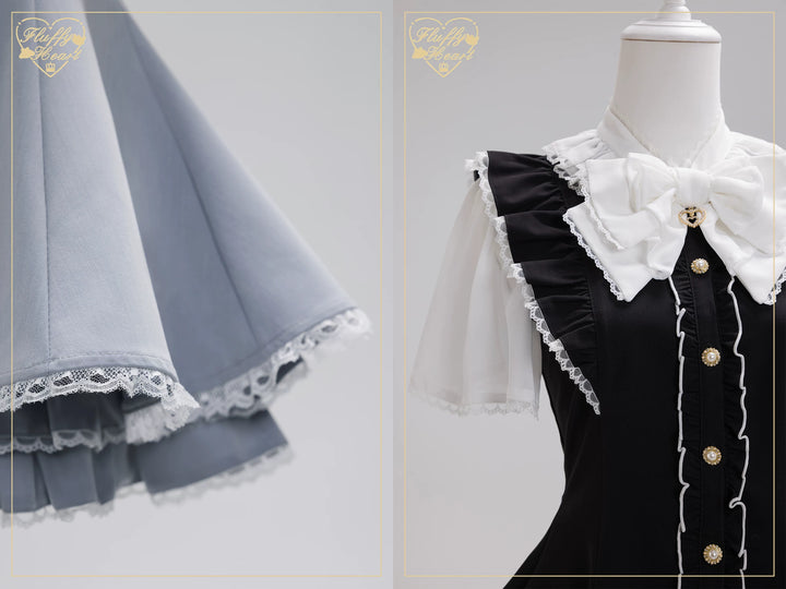 Jirai Kei Button Closure Dress Set Up, Chiffon Sleeves 45390:846523
