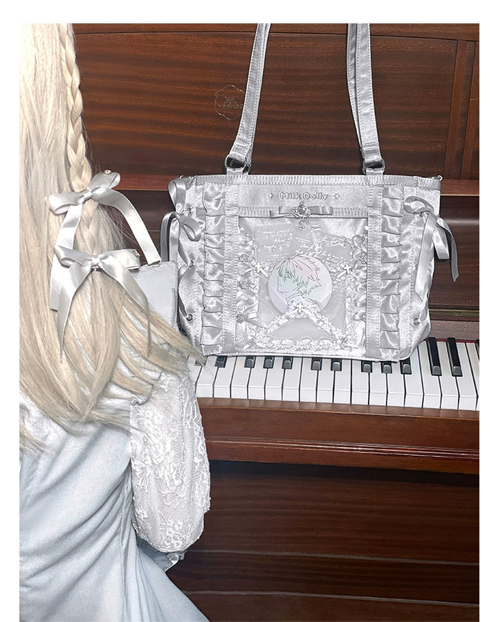 Large-Capacity Ita Bag, Clear Window Front + Rhinestones 43231:779290