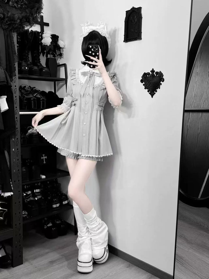 Jirai Kei Striped Dress, Lace Peter Pan Collar 45561:855073