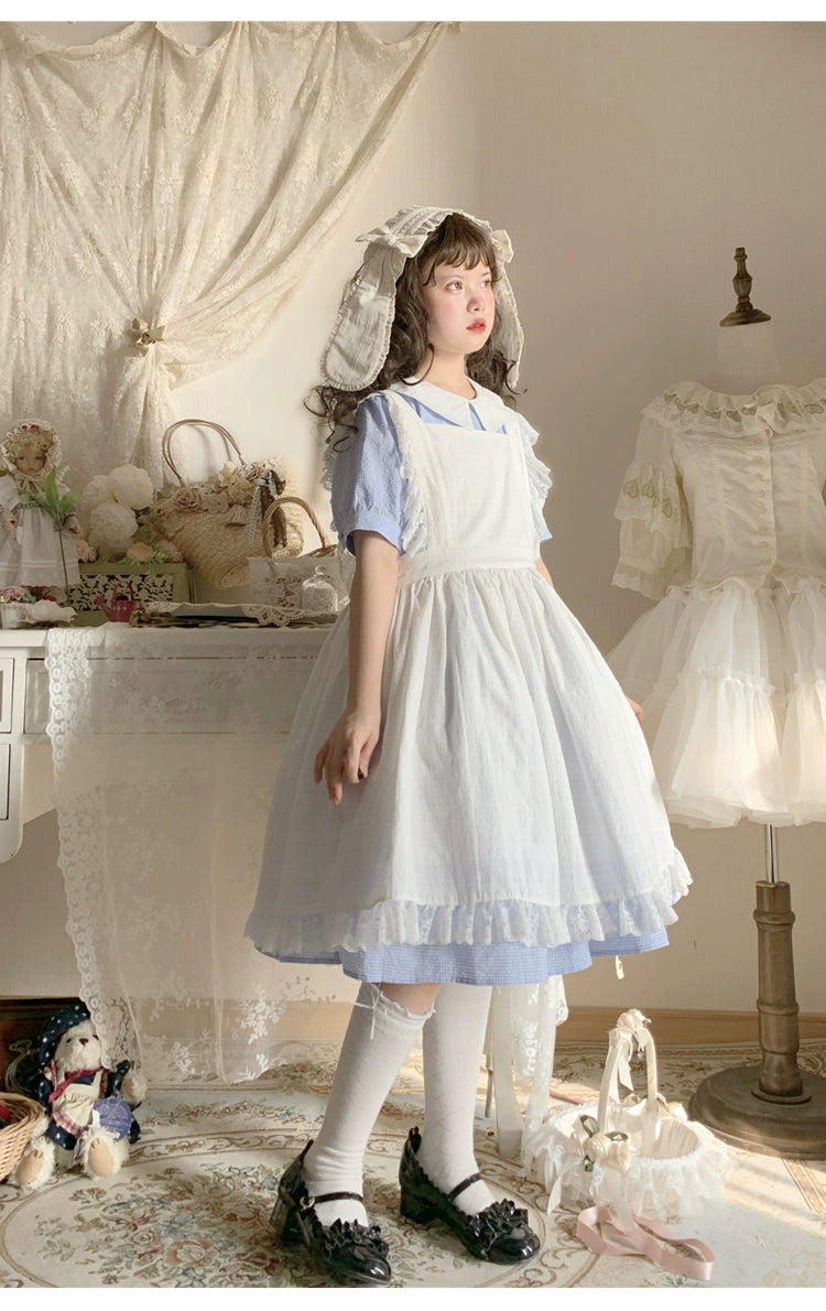 Lolita Dress White Apron Dress Cotton Suspender Skirt 36554:518656 36554:518656