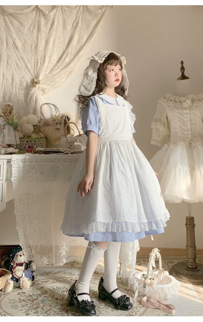 Lolita Dress White Apron Dress Cotton Suspender Skirt 36554:518656