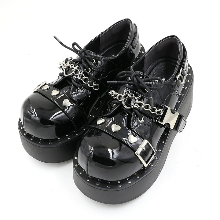 Black White Platform Shoes Round-Toe Flatform Shoes 29700:369314 29700:369314