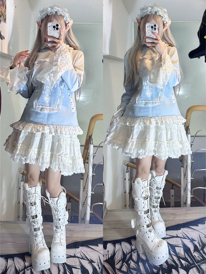 Jirai Kei Hoodie Bunny Ear Lace Sweatshirt Zipper Coat 33330:451320 33330:451320