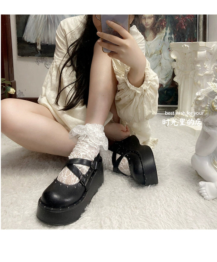 Kawaii Harajuku Fashion Cross Buckle Thick Sole Shoes 21872:315184 21872:315184