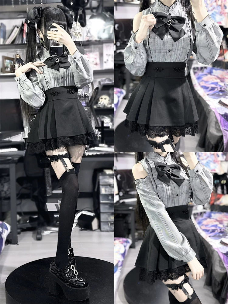 Jirai Kei Skirt Chinese Style High-Waisted Black Mini Skirt 34504:462122