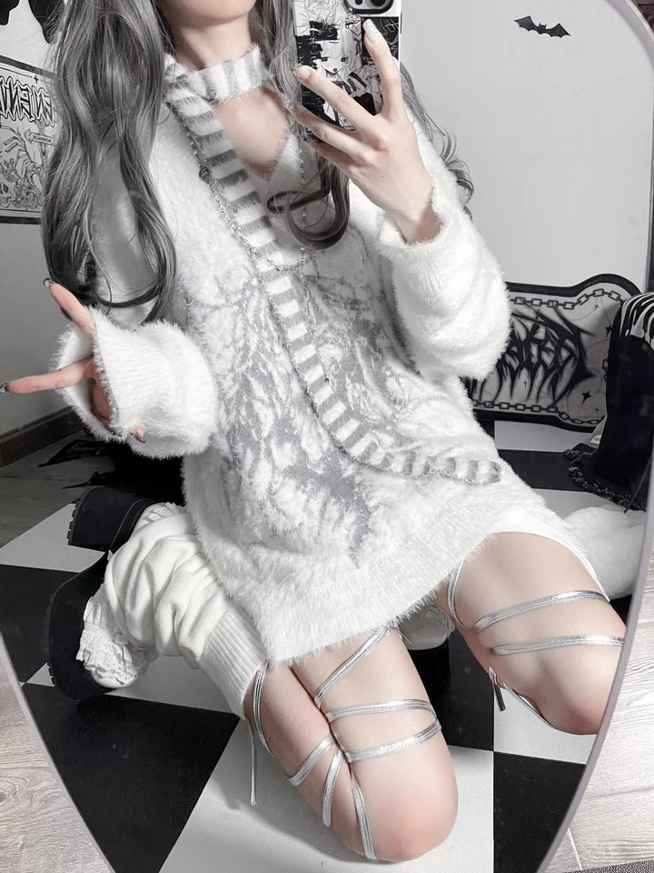 V-neck Subculture Sweater, Stripped Scarf 43843:787229
