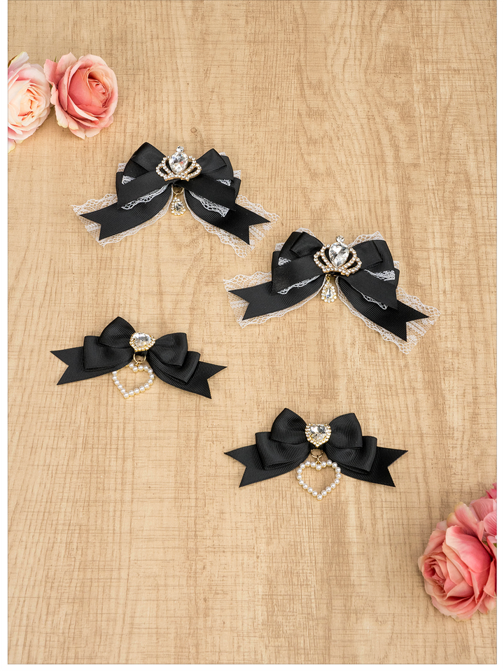 Jirai Kei Hair Clip Crown Rhinestone Bow Barrette 36118:512718 36118:512718