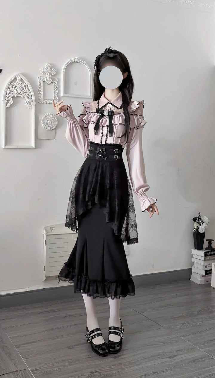 Seiso Kei Pink Blouse & Mermaid Skirt, Lace & Ruffles 45933:870778