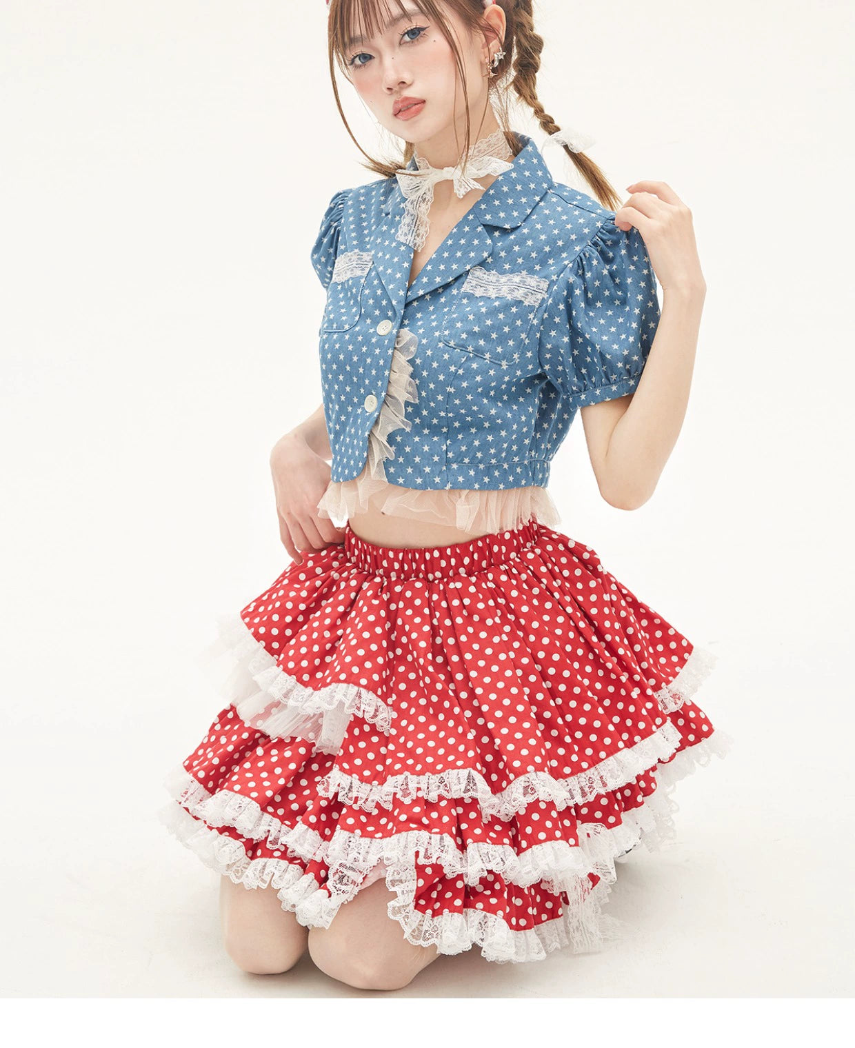 Lolita Skirt Retro Red Polka Dot Skirt 36150:542840