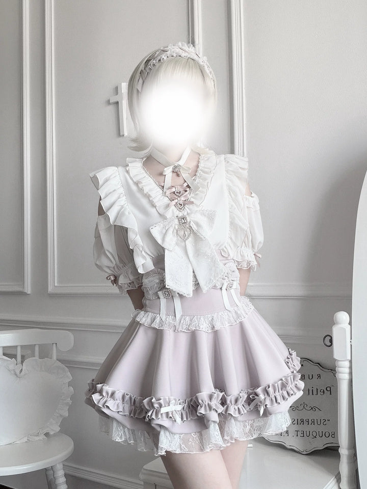 Fluffy Jirai Kei Bubble Skirt, Detachable Waist Bows 45936:870231