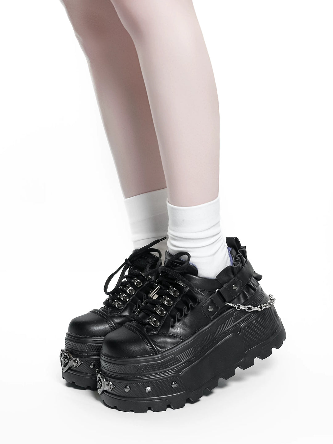 Punk Platform Shoes, Cross Accent & Detachable Heel Chains 45950:872307