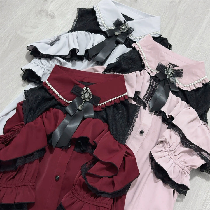 Jirai Kei Shirt with Bust Flounce Hem/Hidden Button 43035:762540
