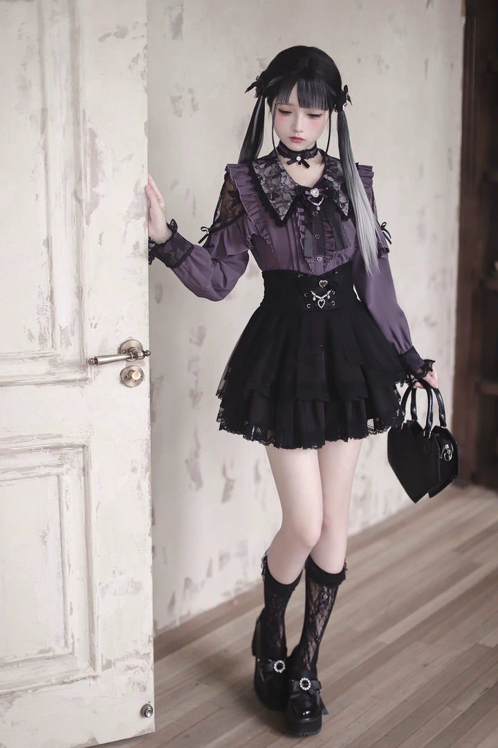 High-waist Jirai Kei Skirt, Pearl & Rhinestone Accents 44782:826650