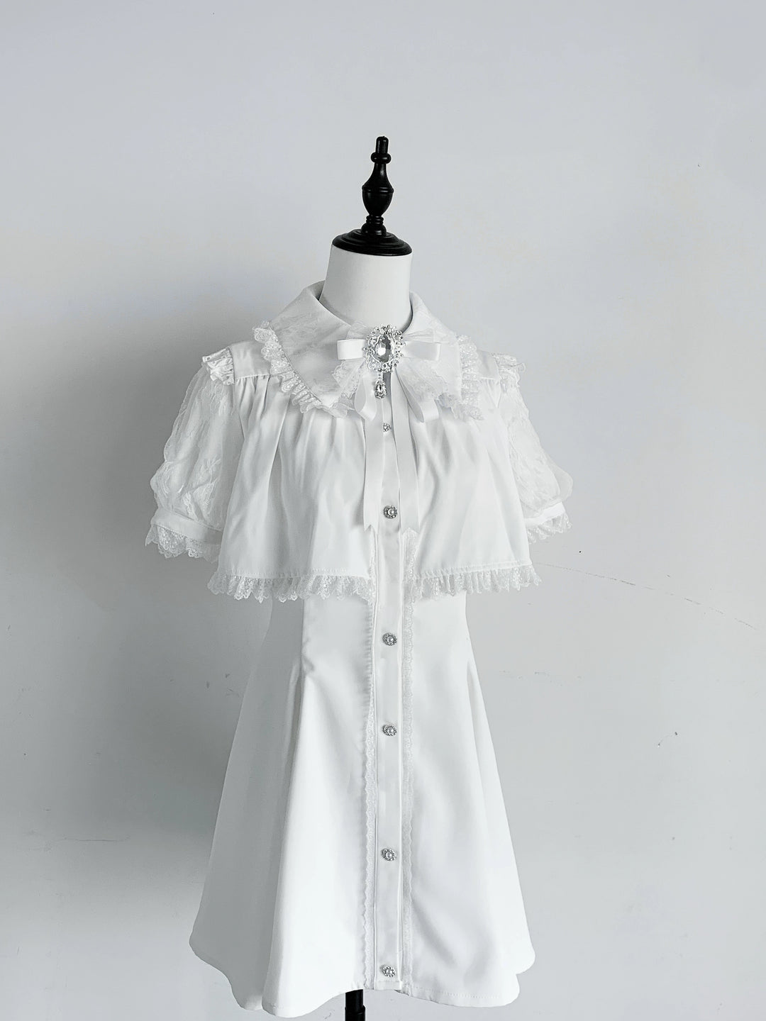 Layered Jirai Kei Dress, Detachable Rhinestone Bow (L M S XL) 45196:841341
