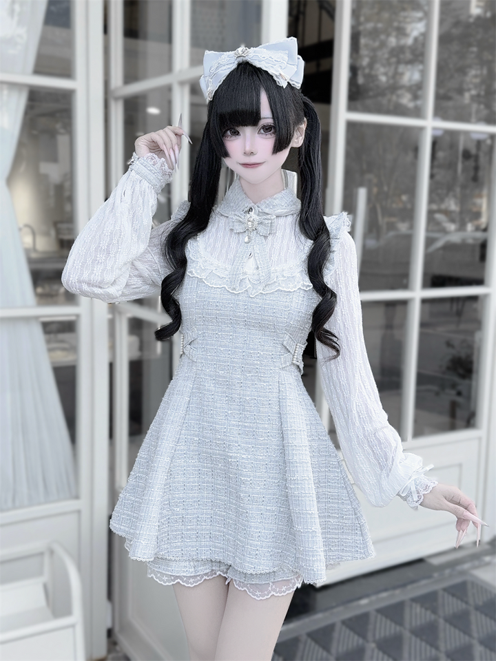 Tweed Ryousangata Dress Set, Elastic Waisted Shorts (2XL L M S XL) 44144:797215