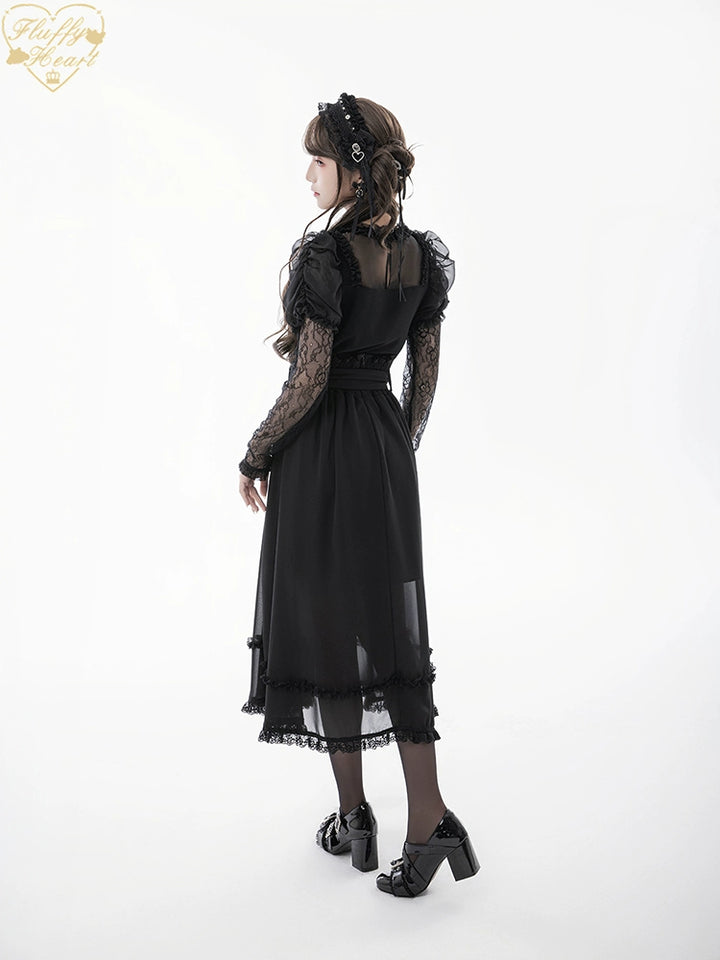 Lace-sleeves Jirai Kei Blouse & Voile Skirt With Detachable Belt 42954:758913