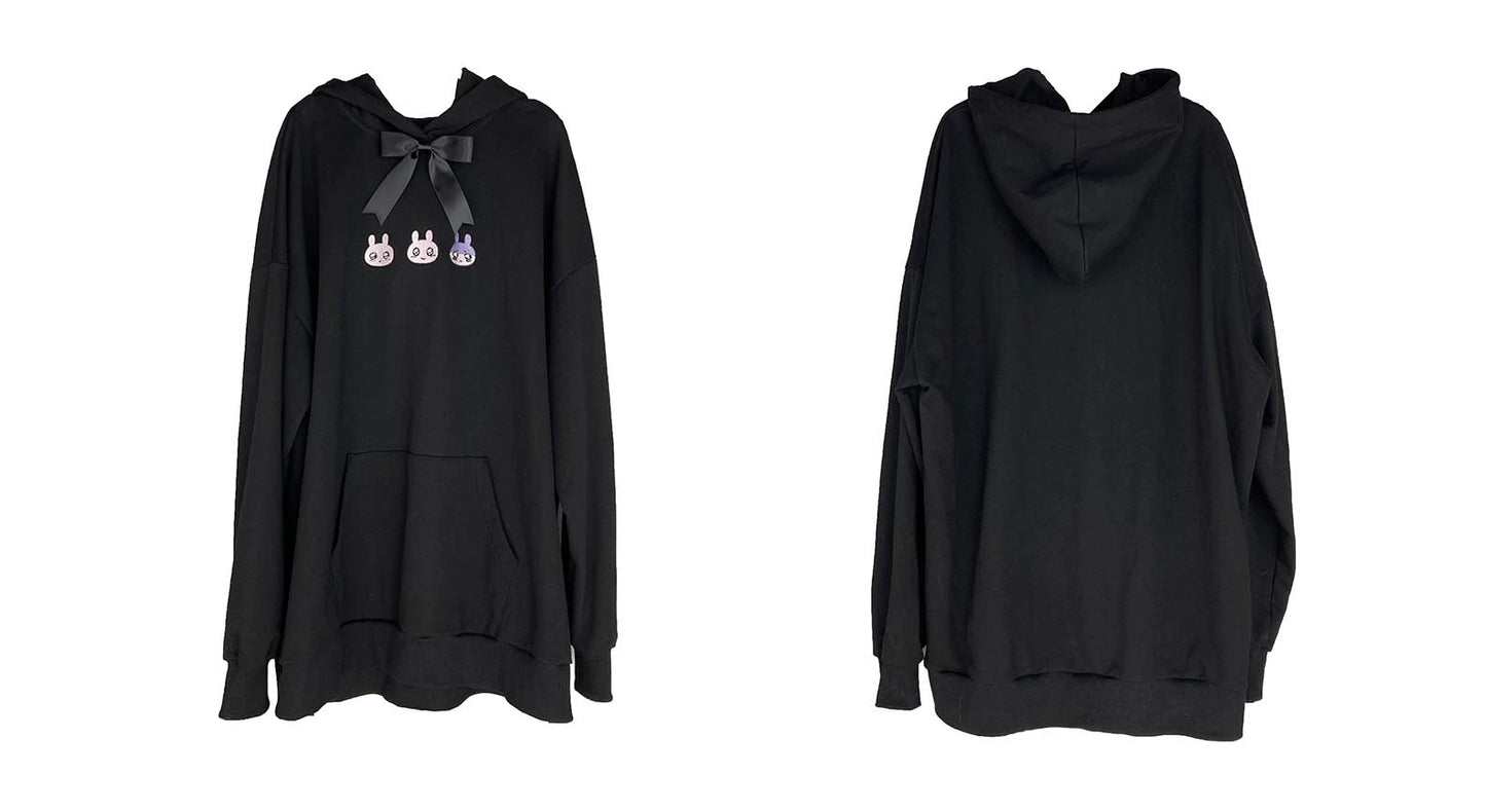 Plus Size Jirai Kei Hoodie Cute Black hooded Sweatshirt 35264:485148