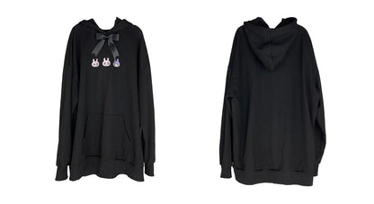 Plus Size Jirai Kei Hoodie Cute Black hooded Sweatshirt 35264:485148