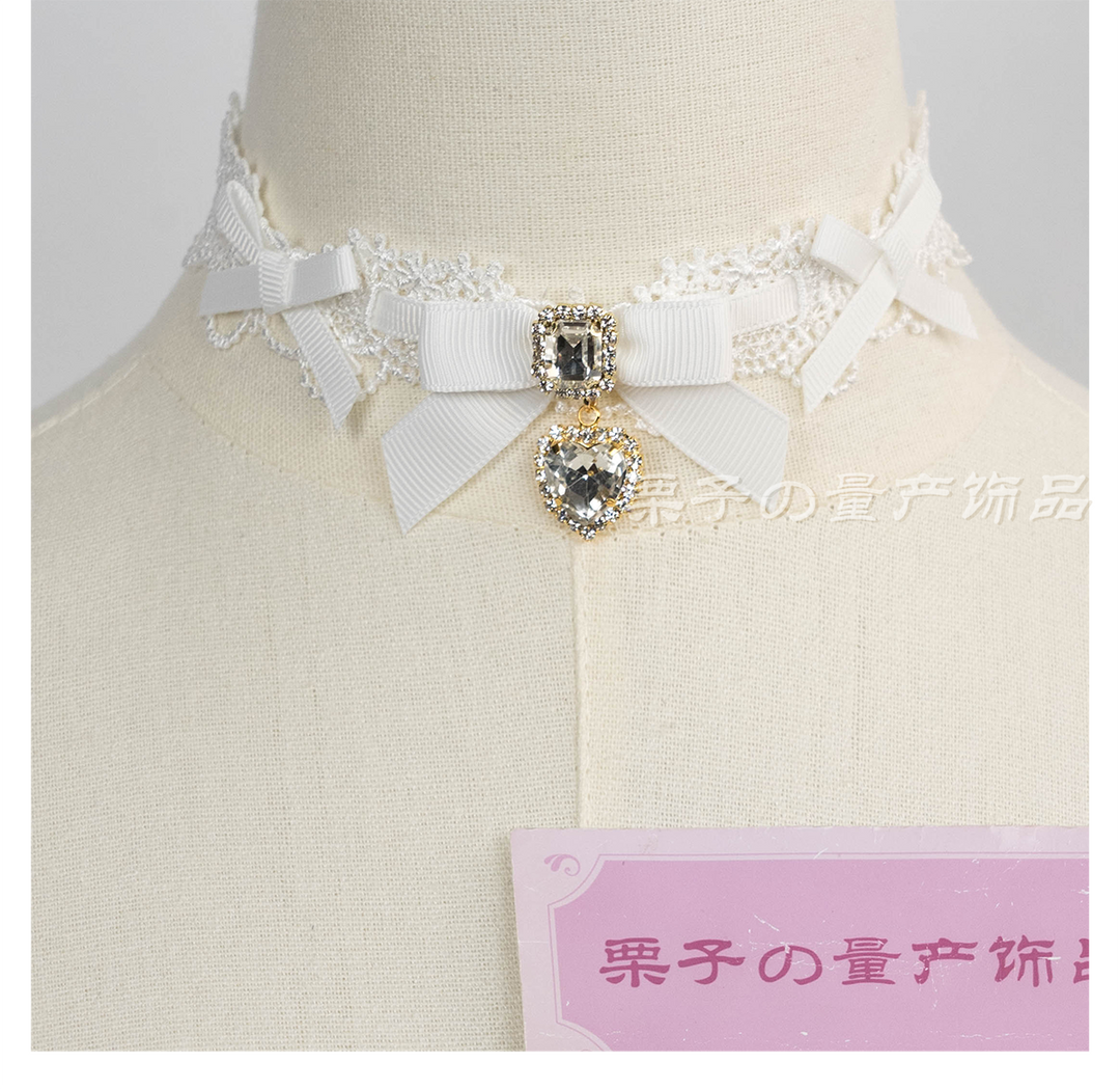 Jirai Kei Lace Choker, Detachable Faux Pearl Necklace 44010:793250