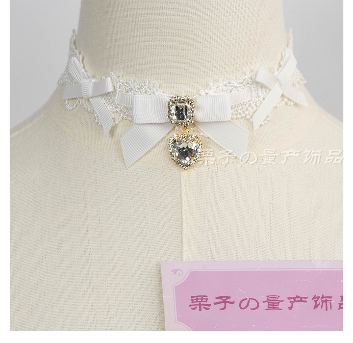 Jirai Kei Lace Choker, Detachable Faux Pearl Necklace 44010:793250