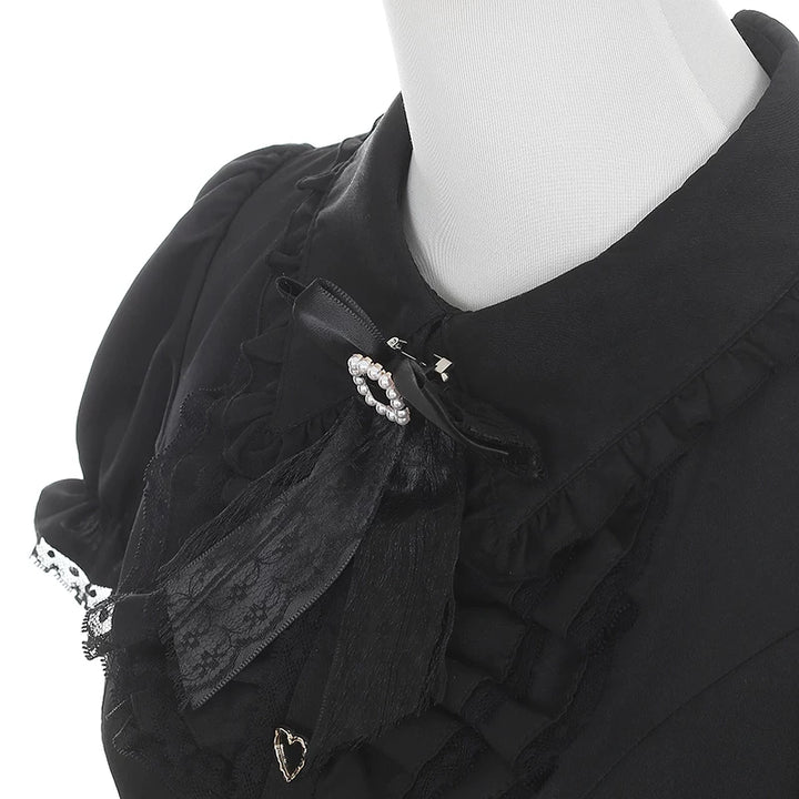Puffy-Sleeved Jirai Kei Dress, Cake-Designed Hem 45569:854234
