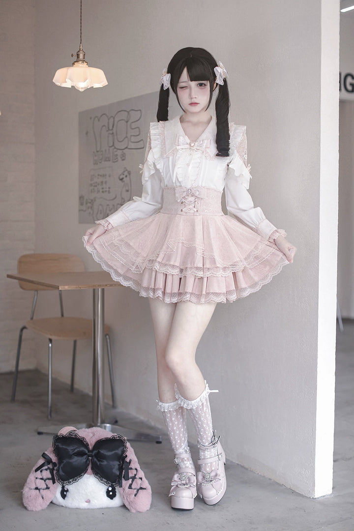 High-waist Jirai Kei Skirt, Pearl & Rhinestone Accents 44782:826684