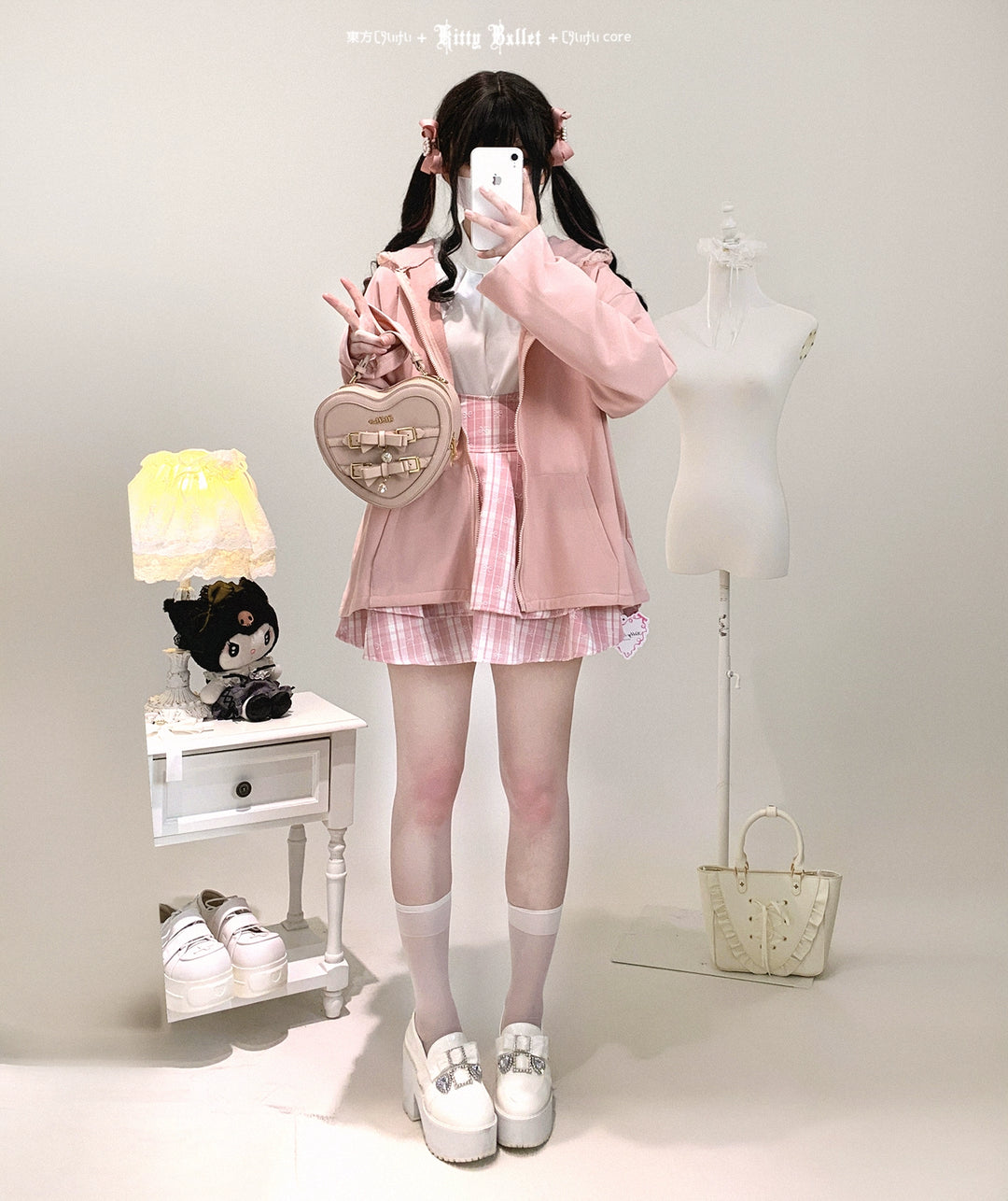 Kawaii Zipper Closure Jacket, Lace Bunny Ear 44002:792507