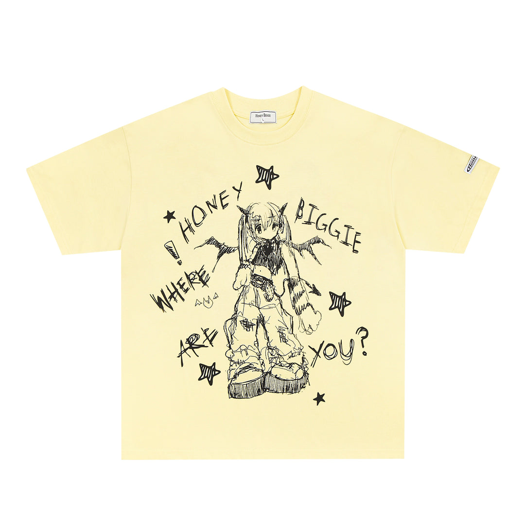 Kawaii Unisex T-shirt Subculture Top Short-sleeved T-shirt (L M XL / Yellow) 38064:580192