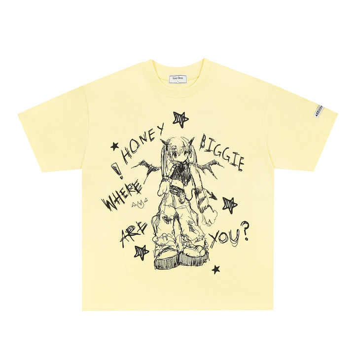 Kawaii Unisex T-shirt Subculture Top Short-sleeved T-shirt (L M XL / Yellow) 38064:580192