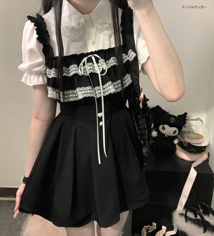 Jirai Kei Black White Pink Dress With Lace 21810:352994 21810:352994