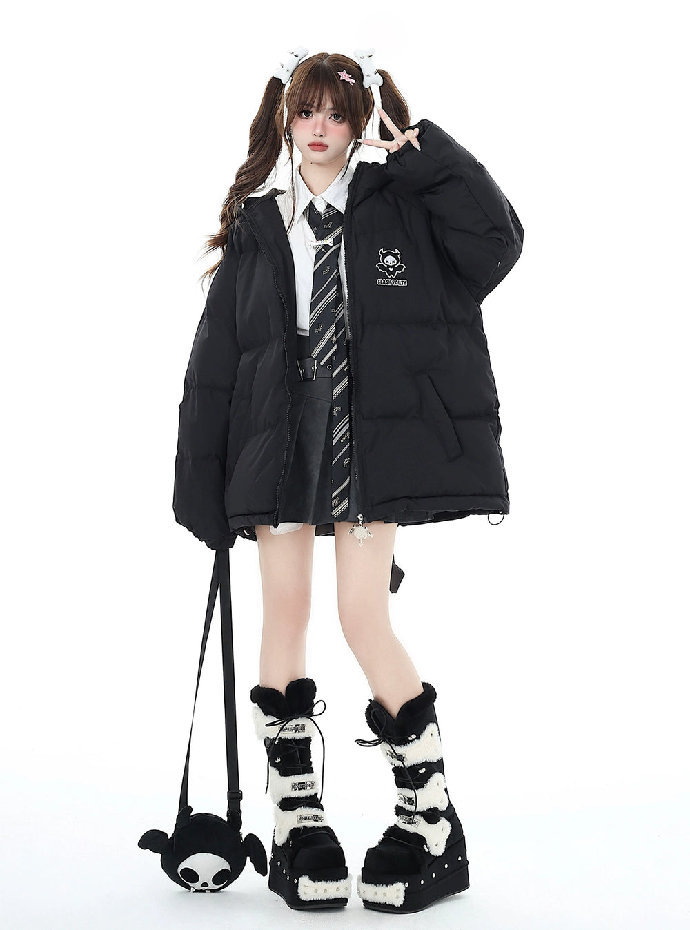 Yami Kawaii Coat Plu Size Cotton Coat Winter Black Jacket 39554:637084