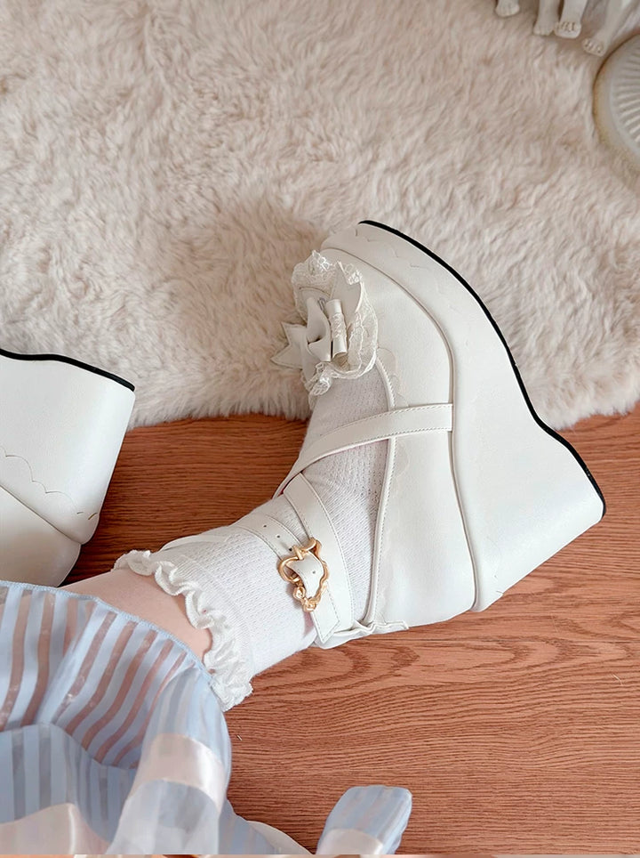 Sweet Lolita Wedge Shoes, Heart & Bow Details 45951:872539