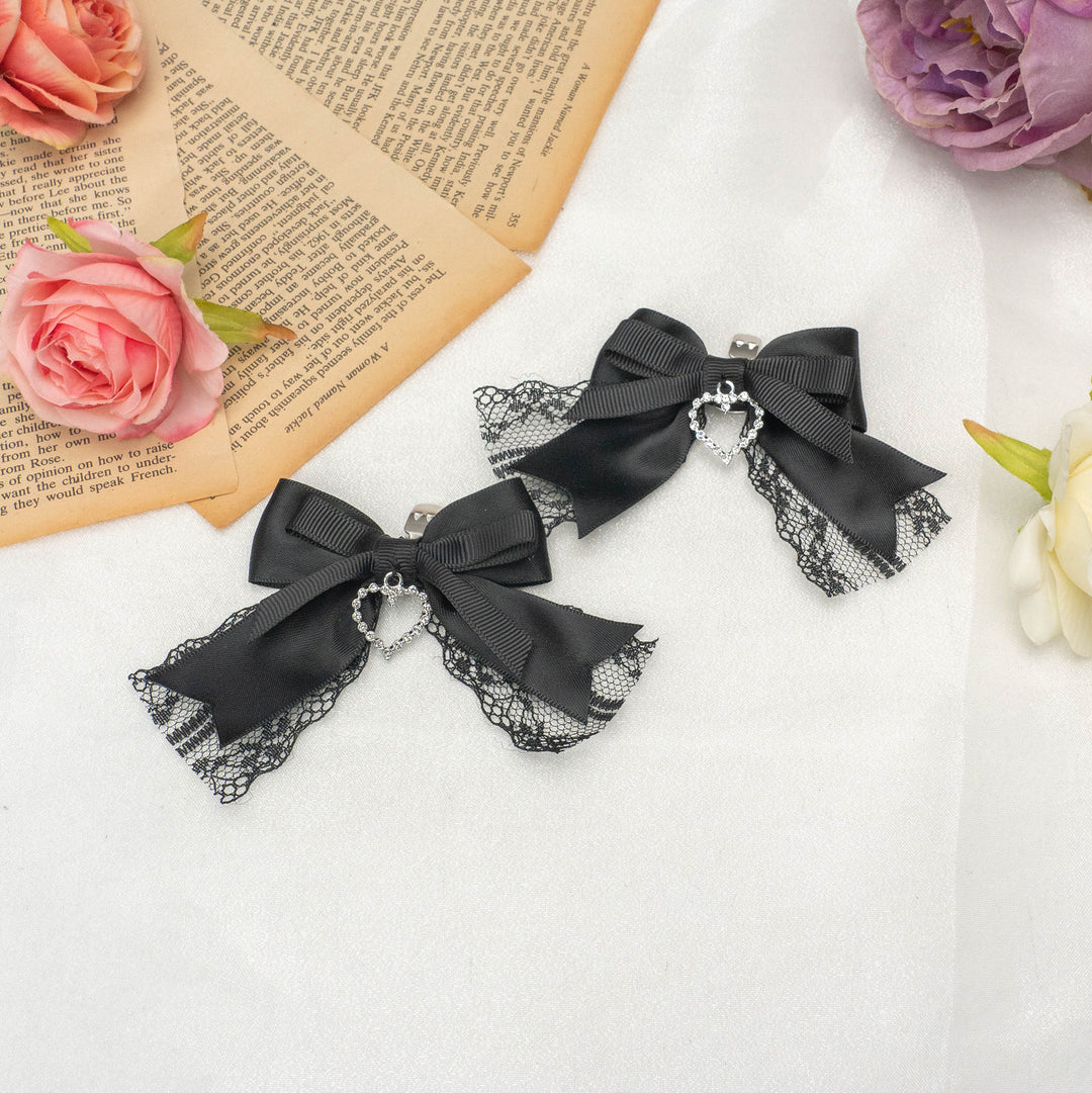 Jirai Kei Lolita Pink Black Bow Shoe Clips 21612:311868