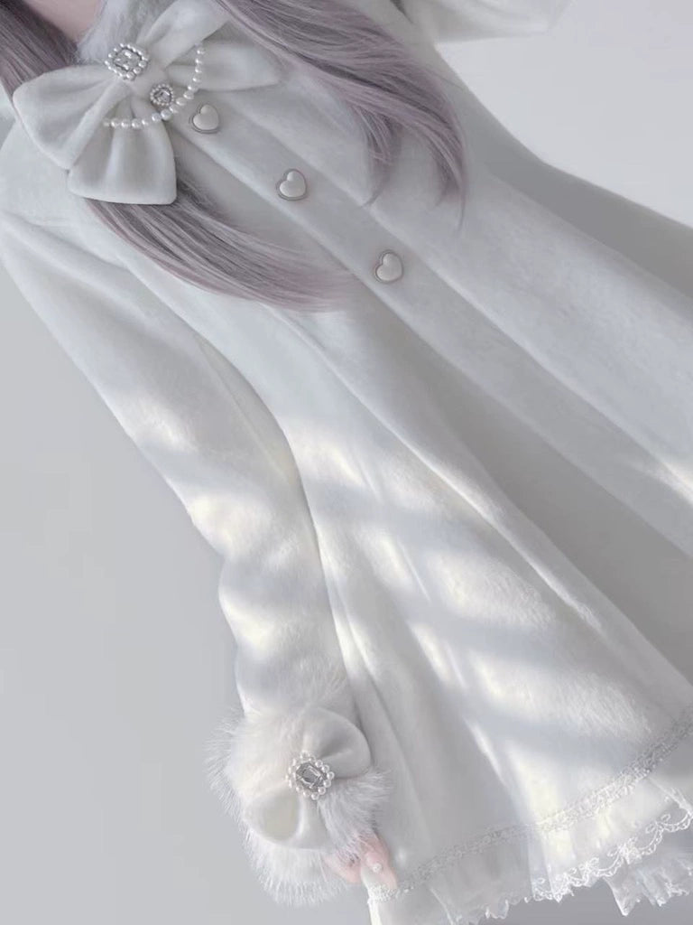 Wool-Blend Jirai Kei Coat, Bunny Ear Hood and Bows 44013:793028