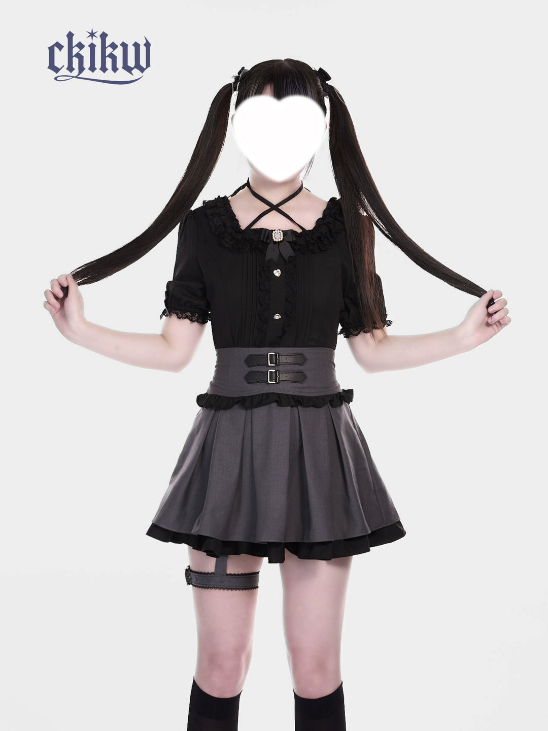 High Waist Jirai Kei Skirt, Adjustable Garter 43610:780659