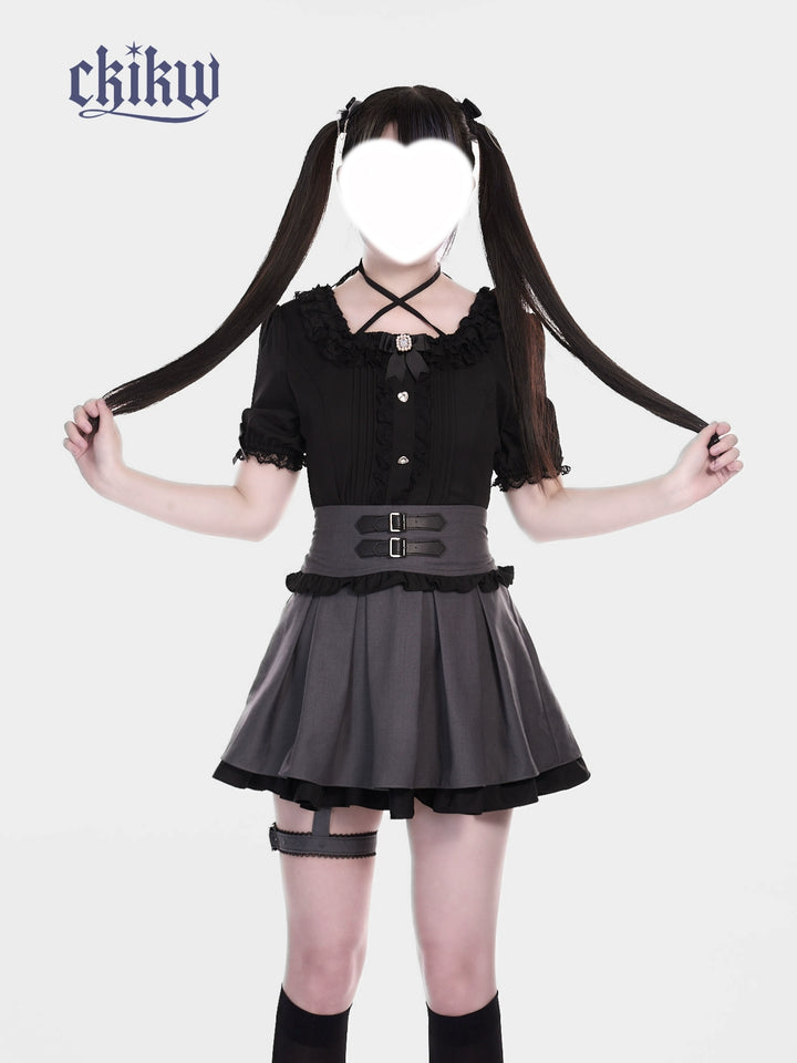 High Waist Jirai Kei Skirt, Adjustable Garter 43610:780659