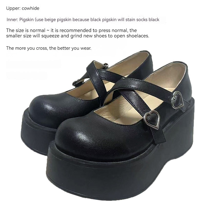 Kawaii Harajuku Fashion Cross Buckle Thick Sole Shoes (33 34 35 36 37 38 39 40) 21872:317416