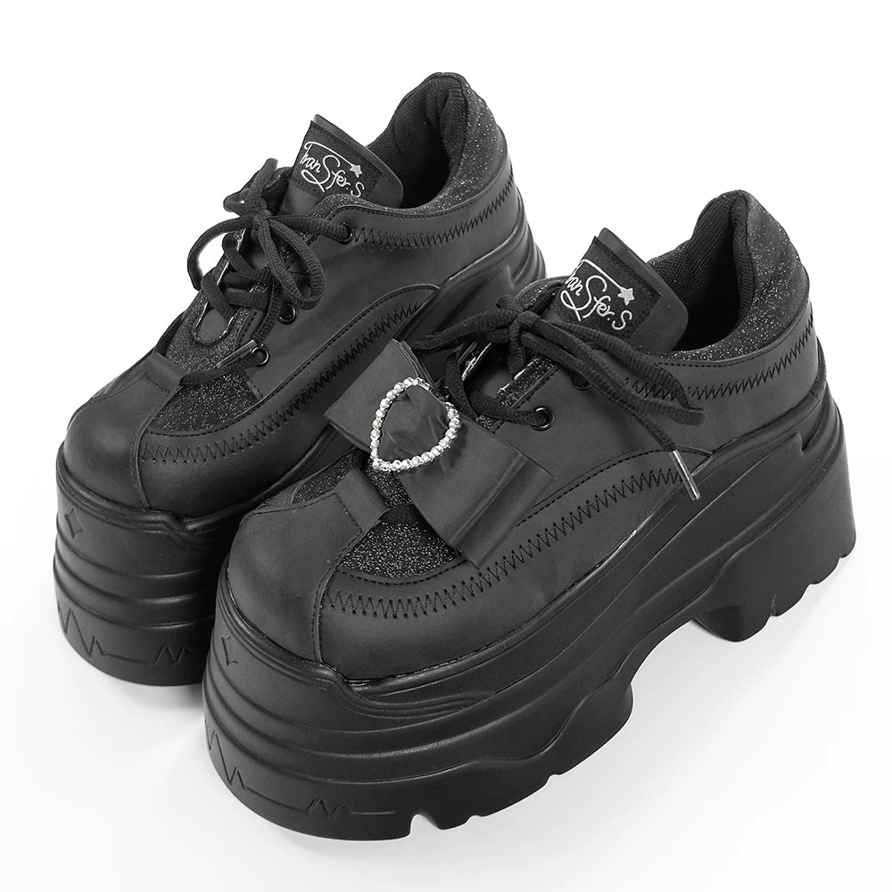 Jirai Kei Platform Shoes, Glitter Upper (黑色 / 35 36 37 38 39 40 41) 45422:847881