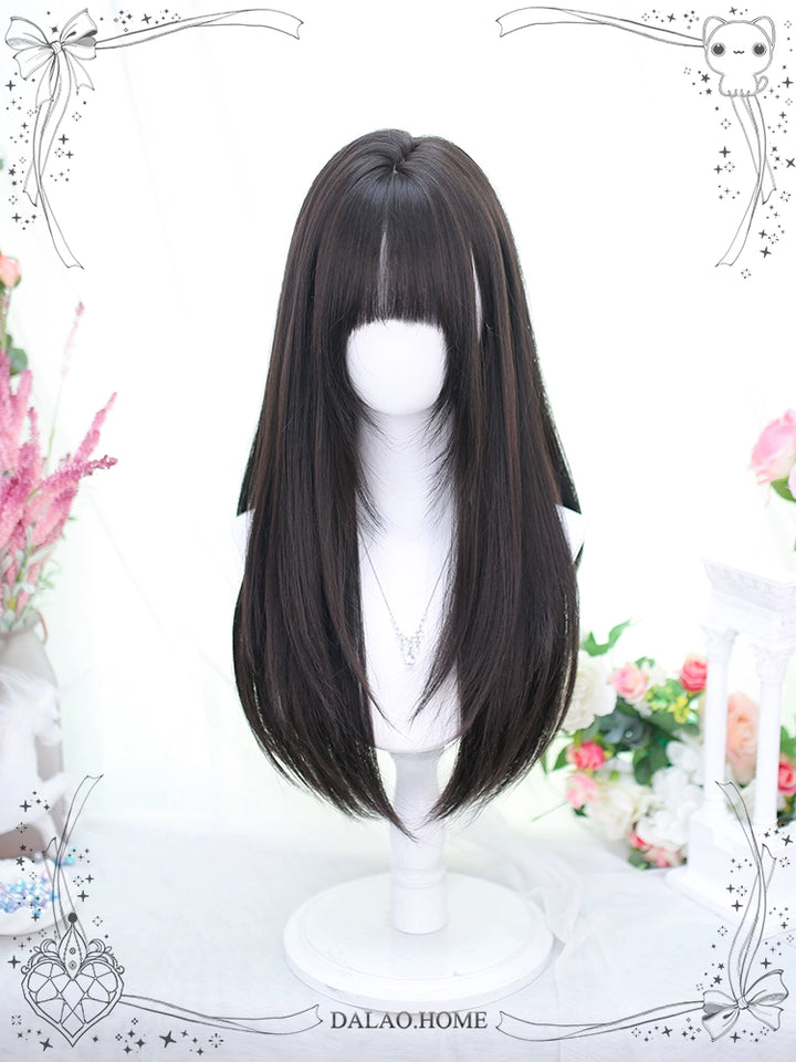 Lolita Wig Black Brown Wigs Medium Length Straight Wigs 35600:496388 35600:496388