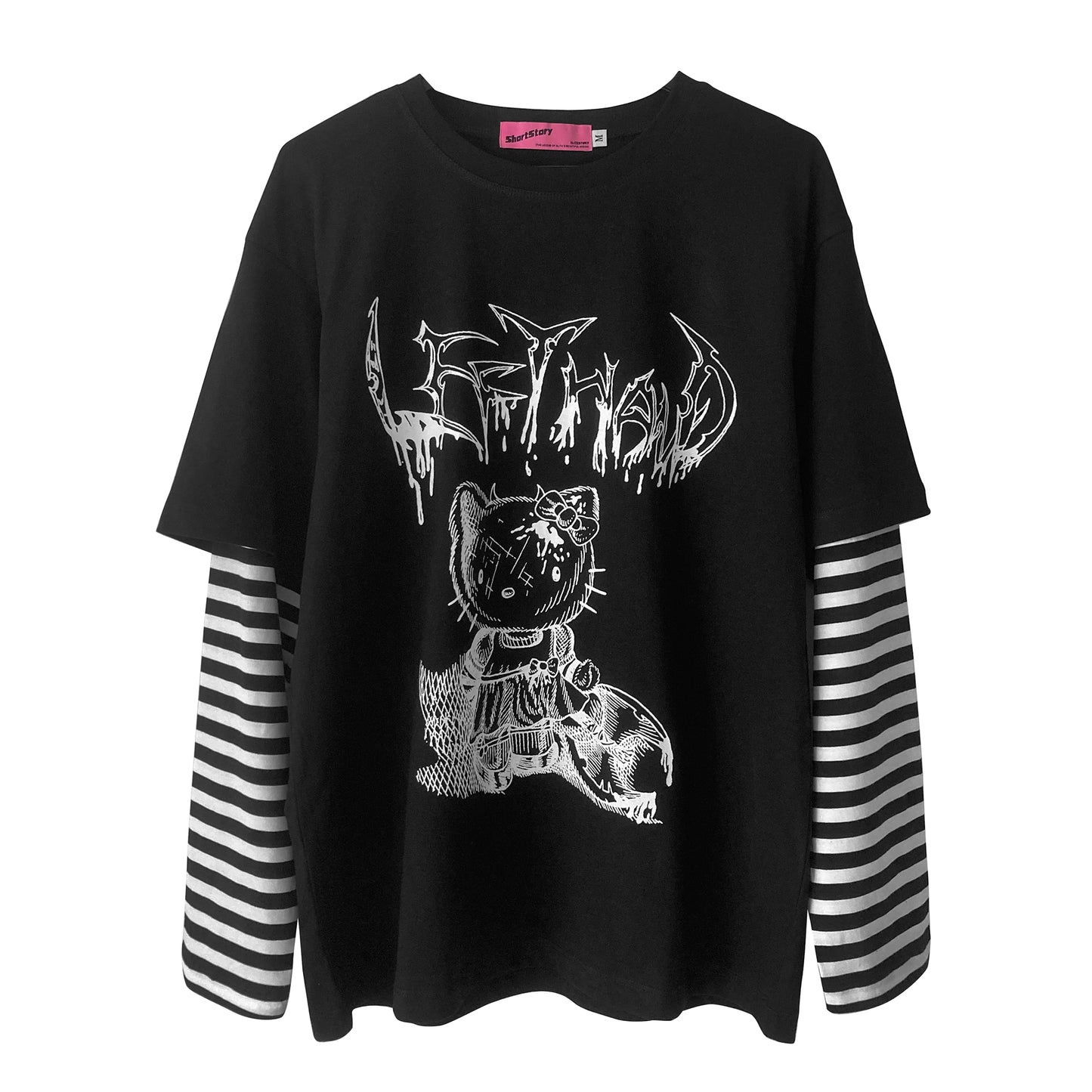 Punk Top Y2K Shirt False Two Striped Long Sleeve T-shirt (L M) 34484:538268