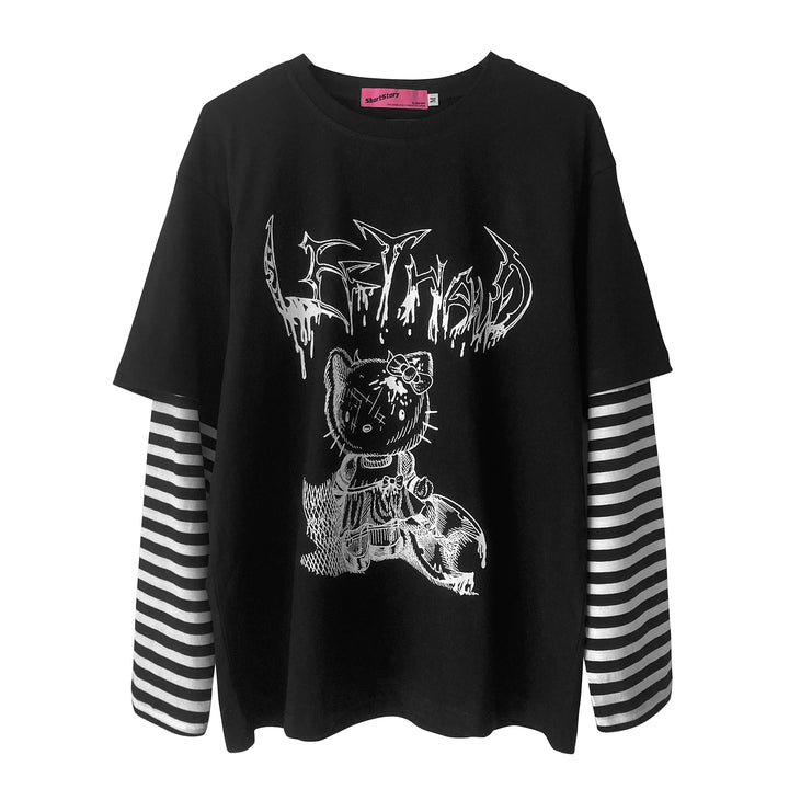 Punk Top Y2K Shirt False Two Striped Long Sleeve T-shirt (L M) 34484:538268 (L M) 34484:538268