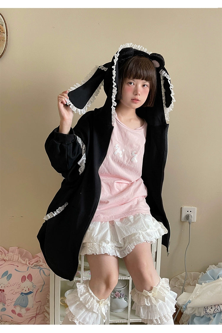 Fairy Kei Bunny Ears Hoodie Lace Coat Multicolor 22654:345420